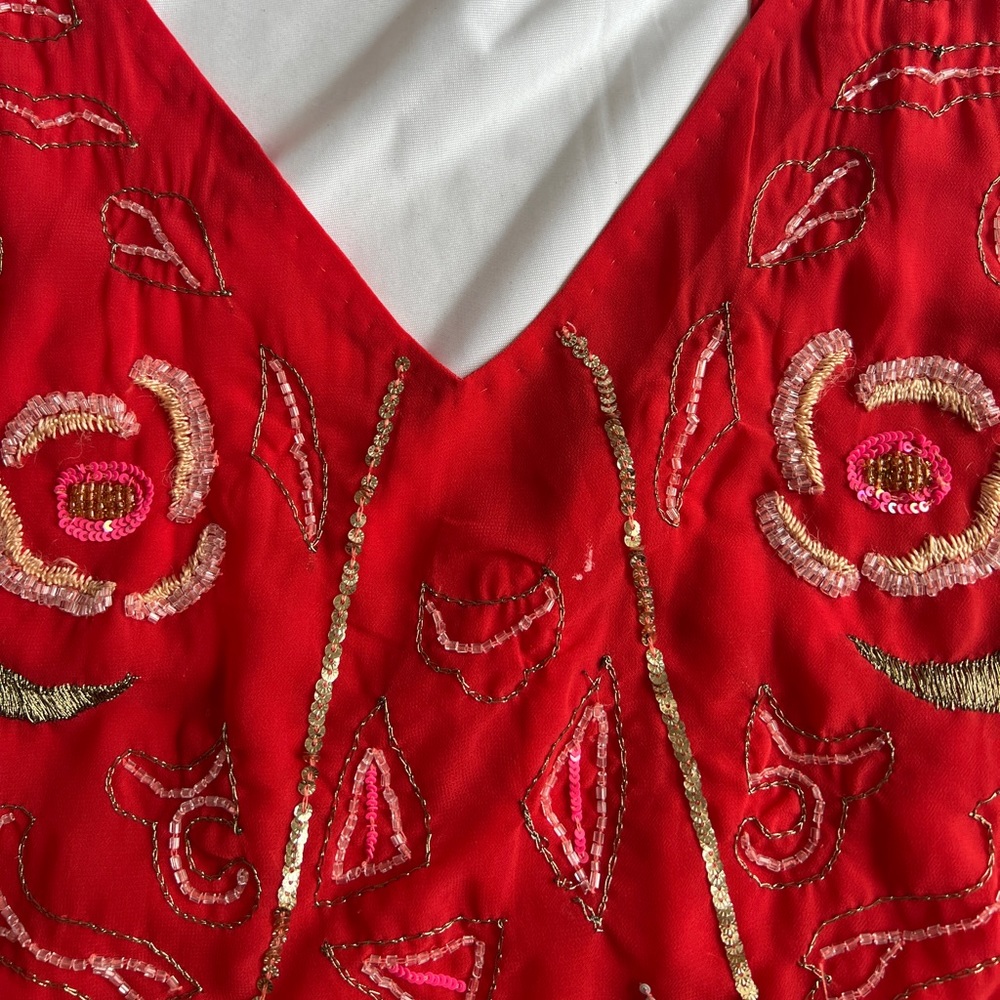 Free People | Embroidered Beaded Red Shift Dress - Picture 7 of 8